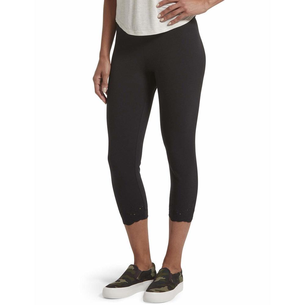 HUE Women�s Fashion Cotton Capri Leggings, New Black - Swirl, X-Small